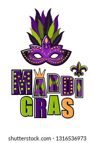 Carnival Mardi Gras vector illustration. Masquerade greeting card. Fat tuesday