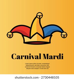 Karneval Mardi Gras Vektor Poster, Narr Hut mit Glocken Illustration, festliche Party Feier Design