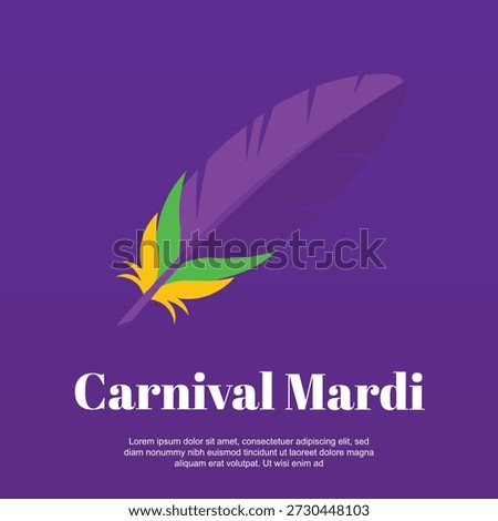 Carnival Mardi Gras Vector Poster, Festive Feather Plume Illustration, Purple Celebration Design