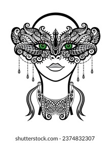 Carnival mask black silhouette. Vector icon