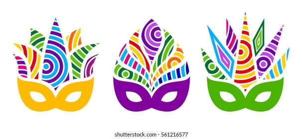 Carnival mask. Bright colors vector carnival mask. Mardi gras, carnival set.