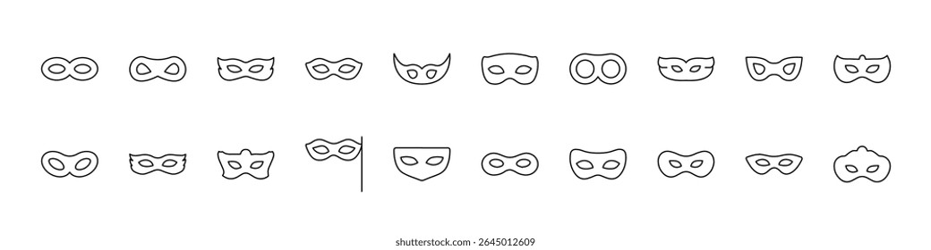 Carnival Mask Bundle of Thin Icons. Editable Stroke. Suitable for Web Sites, Books, Cards, Apps 