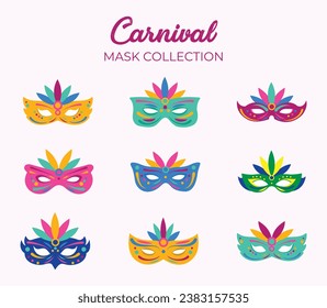 Carnival mask collection. flat vector illustration.