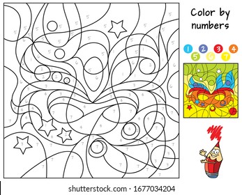 Carnival mask. Color by numbers. Coloring book. Educational puzzle game for children. Cartoon vector illustration