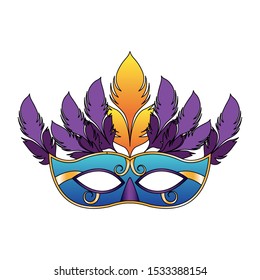 carnival mask with colorful feathers over white background, vector illustration