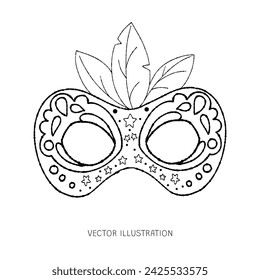 Carnival Mask For Coloring Page Book Illustration Vector