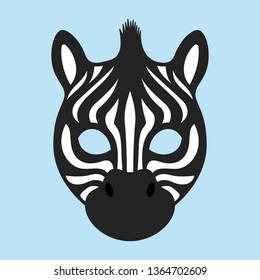 Carnival mask of cute baby zebra animal cartoon character. Vector kawaii masquerade young animal  illustration.