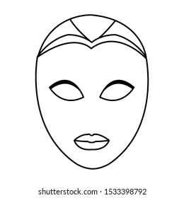 carnival mask face icon over white background, black and white design. vector illustration