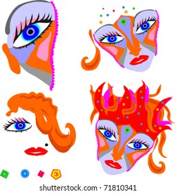 carnival mask and faces with blond hair