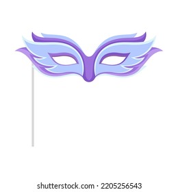 Carnival Mask with Feather with Pole as Accessory for Festive Party Celebration Vector Illustration