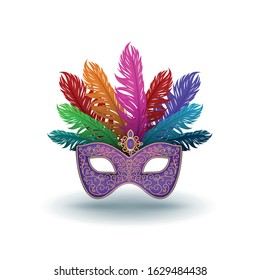 Carnival mask with feather vector illustration