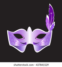 Carnival mask and feather, violet mask vector illustration