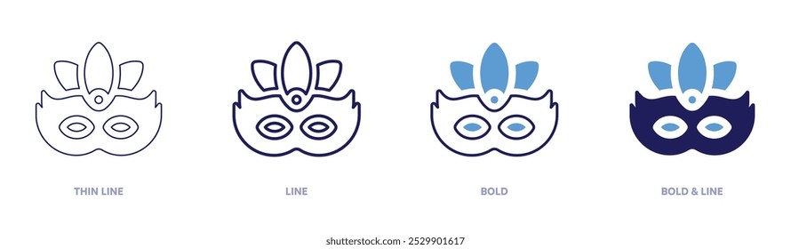 Carnival mask with feathers icon in 4 different styles. Thin Line, Line, Bold, and Bold Line. Duotone style. Editable stroke.