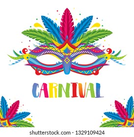 Carnival Mask with Feathers Isolated on White. Vector illustration.