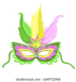 Carnival mask with feathers isolated on a white background. Vector graphics.