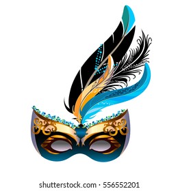 Carnival mask with feathers isolated on white. 