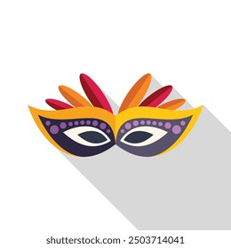 Carnival mask with feathers is lying on a white background and casting a long shadow