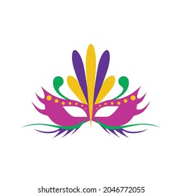 A carnival mask with feathers. Masquerade mask in the style and colors of the Mardi Gras carnival. Vector illustration isolated on a white background for design and web.