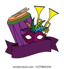 carnival mask with feathers and musical instruments