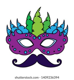 carnival mask with feathers and mustache