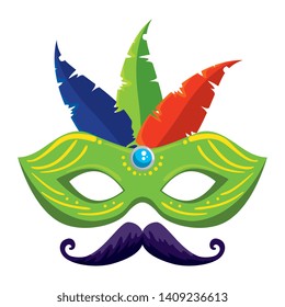carnival mask with feathers and mustache