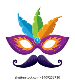 carnival mask with feathers and mustache