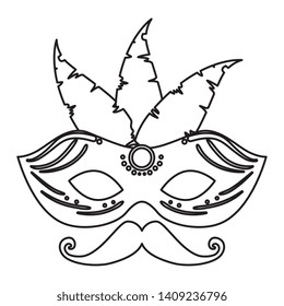 carnival mask with feathers and mustache