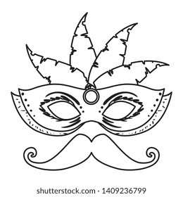 carnival mask with feathers and mustache