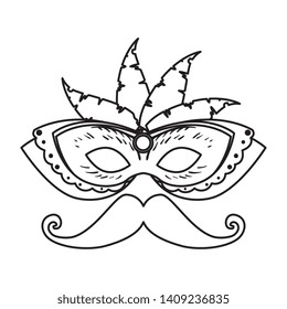 carnival mask with feathers and mustache