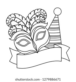 carnival mask with feathers and party hat