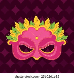 Carnival mask with feathers and swirl design Vector