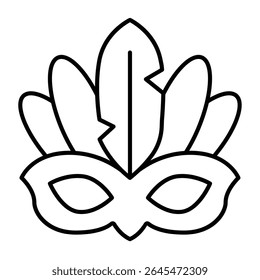 Carnival mask with feathers thin line icon, city museum concept. Vector graphics. Opera event vintage mask sign on white background, style mobile or design