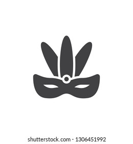 Carnival mask with feathers vector icon. filled flat sign for mobile concept and web design. Carnival eye mask simple solid icon. Symbol, logo illustration. Pixel perfect vector graphics