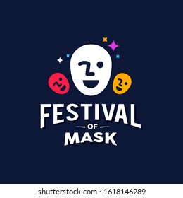 carnival mask festival icon logo with smile face  illustration