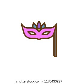 Carnival mask filled outline icon, line vector sign, linear colorful pictogram isolated on white. Costume party symbol, logo illustration. Pixel perfect vector graphics