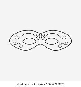 Carnival mask flat black outline design icon. Vector eps10 illustration.