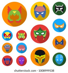 Carnival mask flat icons in set collection for design.Mask on the eyes and face vector symbol stock web illustration.