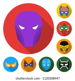 Carnival mask flat icons in set collection for design.Mask on the eyes and face vector symbol stock web illustration.