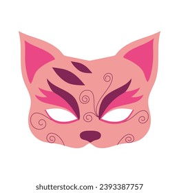 Carnival mask in the form of cat. Festive element for holiday. Flat cartoon vector illustration isolated on a white background.