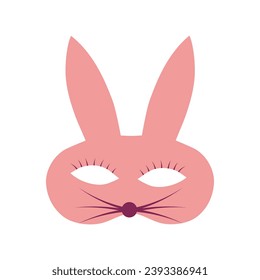Carnival mask in the form of rabbit. Festive element for holiday. Flat cartoon vector illustration isolated on a white background.
