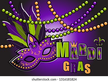 Carnival mask for  greeting card. Mardi Gras party design.