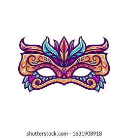 Carnival mask, hand drawn line with digital color, vector illustration
