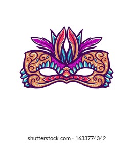 Carnival mask, hand drawn line with digital color, vector illustration