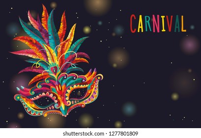 Carnival mask. Happy carnival festive concept with musical trumpet mask. Vector illustration