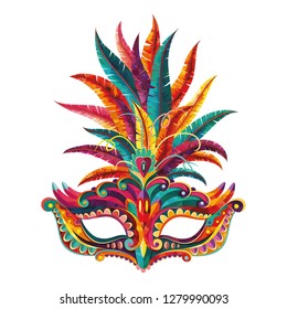 Carnival mask. Happy carnival festive concept with musical trumpet mask. Vector illustration