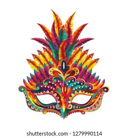 Carnival mask. Happy carnival festive concept with musical trumpet mask. Vector illustration