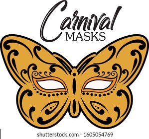 Carnival mask. Happy carnival festive concept with musical trumpet mask. Vector illustration.
