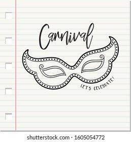 Carnival mask. Happy carnival festive concept on paper background. Vector illustration.