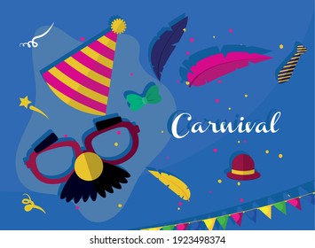 carnival mask with hat and icon set design, Party decoration celebration and festival theme Vector illustration