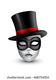 Carnival mask with hat isolated on white background.